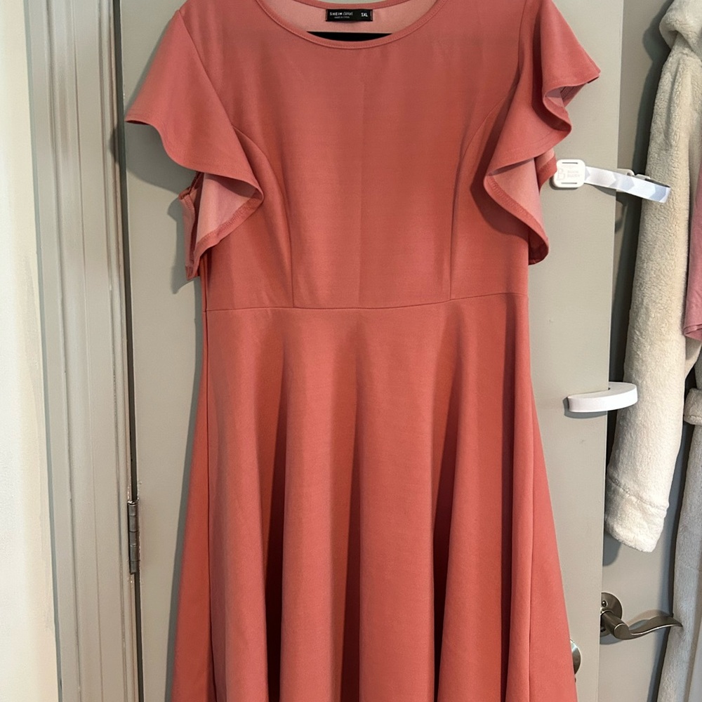 SHEIN Pink Ruffled Midi Dress with Flutter Sleeves